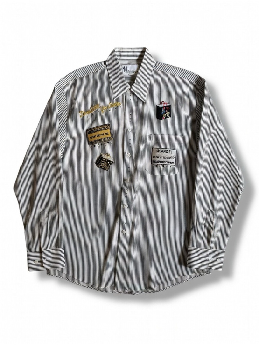 Vintage-Inspired Striped Patchwork Button-Up Shirt - White/Black